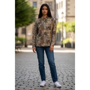 Modern Essentials Women's Size 8 Patchwork Animal Print Button Down Shirt